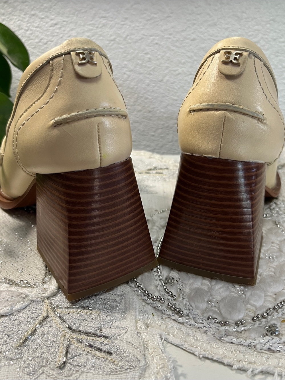 Sam Edelman Quincy Ivory Leather Horsebit Loafers Size 8M Block Heel - Picture 9 of 14